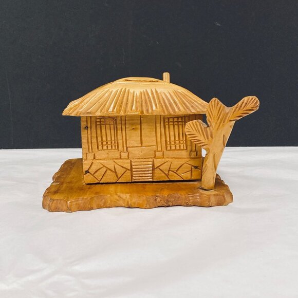 Vintage Hand Crafted Wood Art Tiki Coin Bank - Picture 1 of 10
